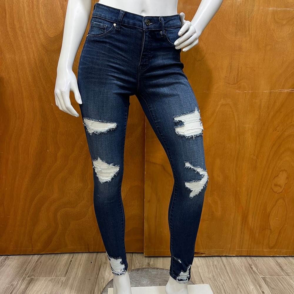 Rewash Juniors Distressed Skinny Mid Rise Jeans Size 1 / 25 Dark Wash Stretch